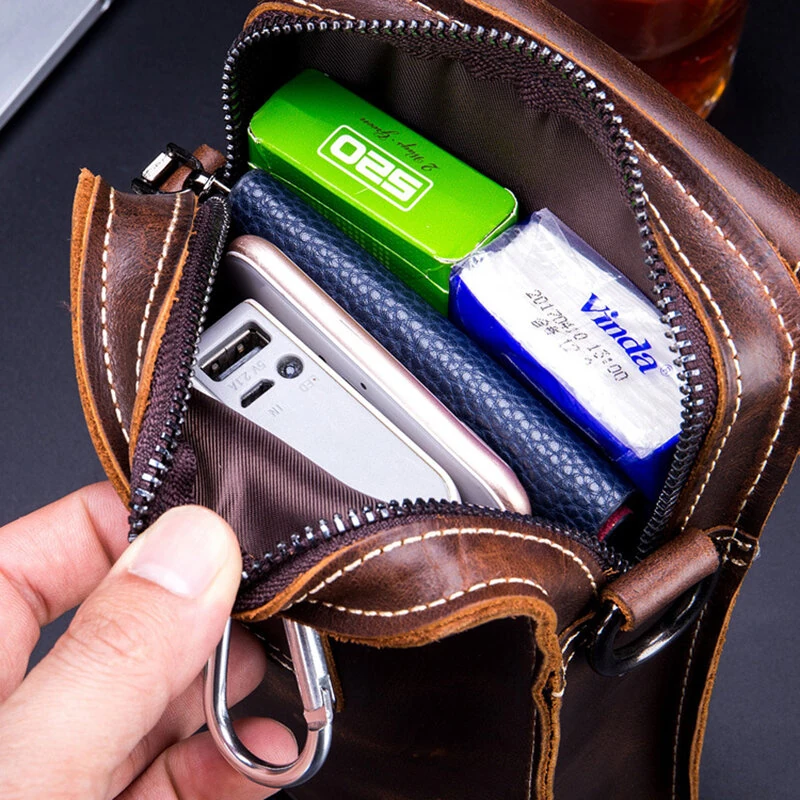 (image for) BULLCAPTAIN Men Casual Waist Bag Belt Purse Genuine Leather Multifunctional Shoulder Messbage Bag Mobile Phone Crossbody Bags Waist Pack